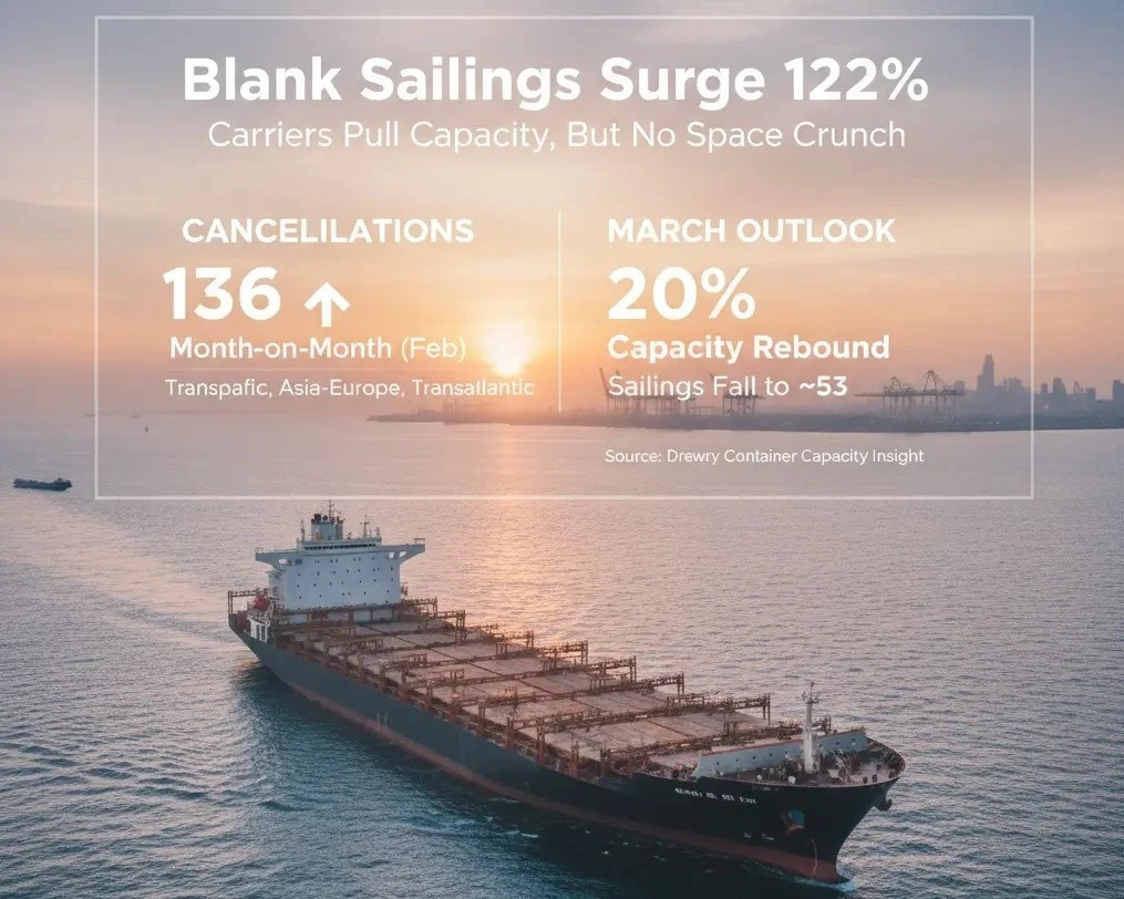 جهش ۱۲۲ درصدی سفر‌های خالی کشتی‌ها در فوریه؛ زنگ خطر کمبود ظرفیت یا تنظیم هوشمند بازار؟